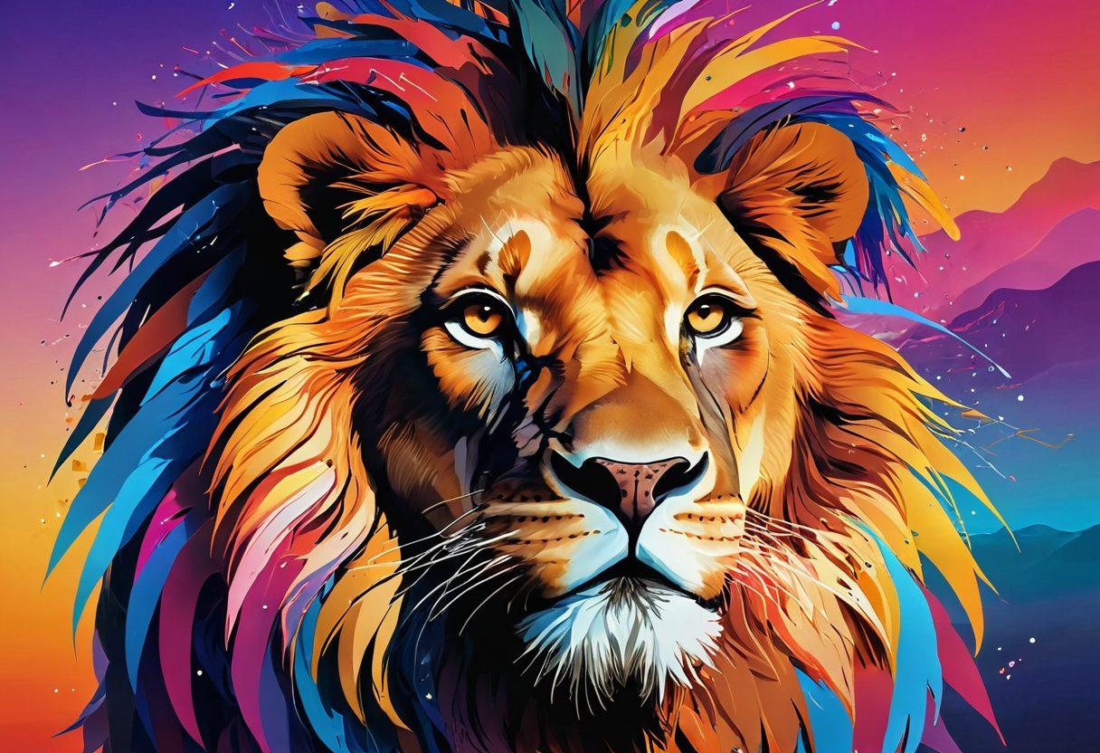 A powerful lion representing Apache Tika, surrounded by streams of colorful data flowing from various sources like documents, emails, and web pages. The lion's mane is made of digital code and icons, symbolizing data extraction and transformation into insights. A vibrant background depicting a sunrise, indicating new possibilities and actionable insights that emerge from data. super-realistic. vibrant colors. 3D.